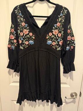Embroidered Black Large Dress